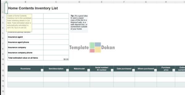 Home Contents Inventory List
